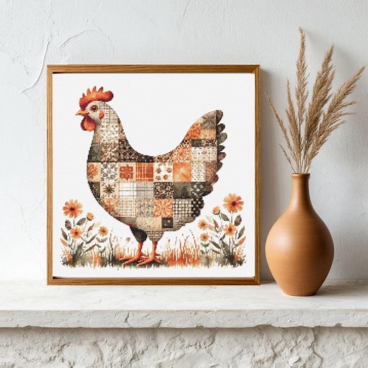 Patchwork Chicken Cross Stitch Pattern: Chicken Made of Scraps, Instant Download PDF - Etsy