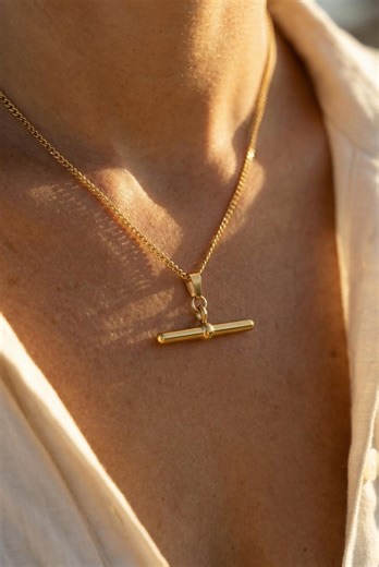 Gold T Bar Necklace, Minimalist Bar Pendant Necklace, 18k Gold PVD Plated Stainless Steel Necklace, Waterproof Everyday Jewellery - Etsy