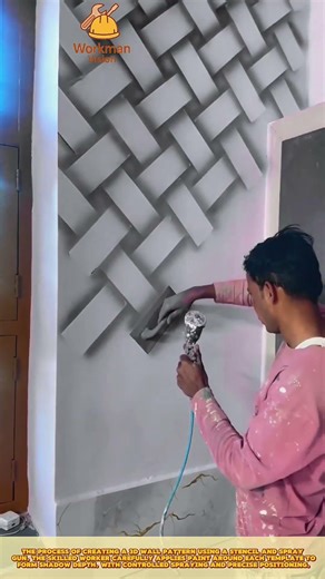 Skilled Worker Creating 3D Wall Pattern Using Spray and Stencil #walldecor