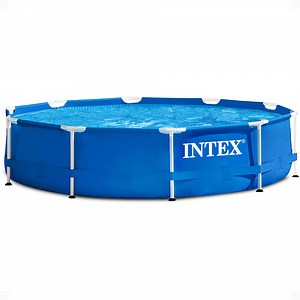 Intex 10 x 2.5 Foot Round Metal Frame Above Ground Swimming Pool, Blue