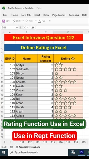 REPT Function in Excel 😱 | How to Use the Rating Formula in Excel #excel #excelformula #exceltips...