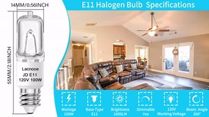 JDE11 120V 100W Halogen Light Bulbs (Replacement E11 LED Bulb), T4 Mini Candelabra Base, 2700K Warm White Dimmable JD E11 Bulb for Chandeliers, Ceiling Fan, Table Lamps, Cabinet Lighting, 4 Pack