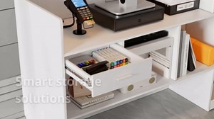 Reception Desk with Counter for Retail & Checkout,Modern Front Desk Reception Room Table with Outer Display Rack, 47.7 inch Retail Counter with Lights for Market, Office, Fruit Shop,White