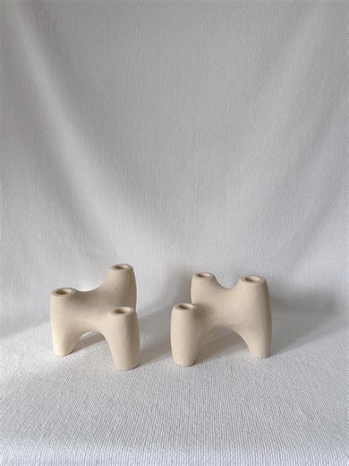 Modern Ceramic Candle Holder Set, Minimalist Sculptural Candlestick, Neutral Beige Candle Holder, Scandinavian Decor, Abstract 3 Hole Holder - Etsy