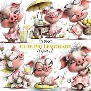 Pig Lemonade Clipart Bundle, Summer Citrus Graphics (digital Download 30 PNG) - Etsy