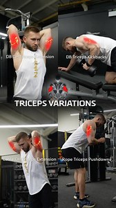 221 reactions · 13 shares | Upgrade your triceps game with these killer variations! 料 1️⃣ Dumbbell Overhead Triceps Extension 2️⃣ Dumbbell Triceps Kickbacks 3️⃣ Cable Overhead Triceps Extension 4️⃣ Rope Triceps Pushdowns Stop the randomness, start with purpose! Consistency + Progress Overload = Results!  #gymtips #tricepsdips #calistenics #tricepsday #tricepsworkout #fitness #workout #gym #exercise #tricepsextension | Stan Bakh | Facebook