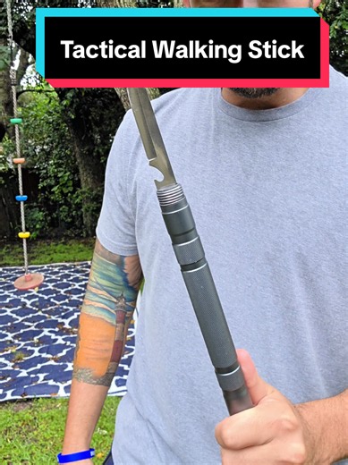 Whether you're hiking, camping or just walking the neighborhood, take this thing with you! 🤯 #tacticalwalkingstick #hikingstick #campingstick #tacticalhikingstick