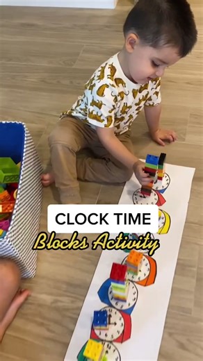 Interactive clock for kids to learn to tell the time using blocks #KidsActivities #pretips #learningthetime #momhack #tiktokmom