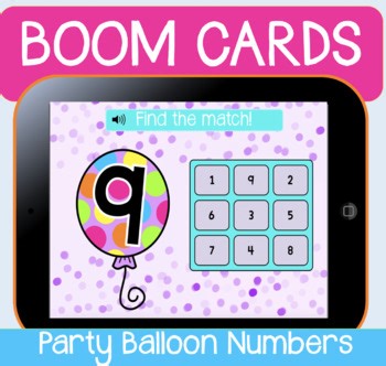 Party Balloons Number Recognition Digital Task Boom Cards Kindergarten math