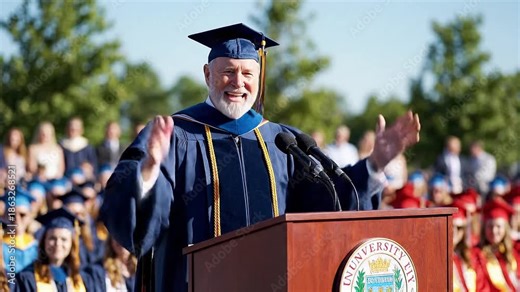Graduation commencement speech during a university graduation ceremony giving graduates their degrees and diplomas for academic educational achievement