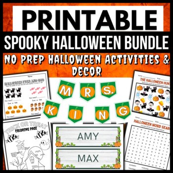 Halloween Bundle | No Prep Printable Decor & Worksheets & Activities Grades K-3