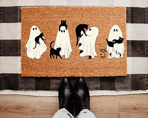 Cat Halloween Door Mat, Spooky Cats Doormat, Fall Decor, Halloween Decor, Halloween Welcome Mat, Ghost Doormat, Front Door Mat, Coir Doormat - Etsy