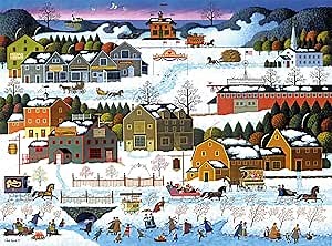 Buffalo Games - Hickory Haven Canal - Charles Wysocki - 1000 Piece Christmas Jigsaw Puzzle for Adults - Festive Winter Holiday Puzzles - Precision Cut Pieces and Bonus Poster