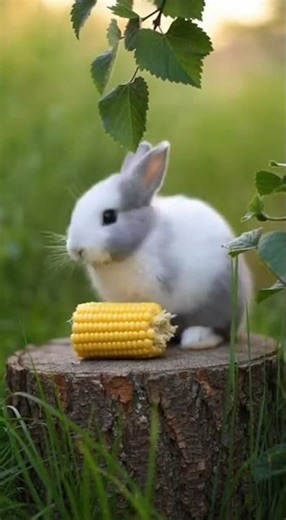 cute adorable baby rabbit eating vegetables munching greens happily