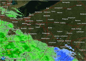 320 AM Radar Update: Rain and freezing rain has now overspread the Upper Ohio Valley. Most locations in the Pittsburgh area remain above freezing, but locations farther east across the higher elevations and typically-colder spots are likely receiving a freezing rain or freezing rain / sleet mix. Here's the latest radar imagery. Areas in blue are those areas likely receiving freezing rain or mixed precipitation. Please use caution if you have to travel east into the mountains today! | US National