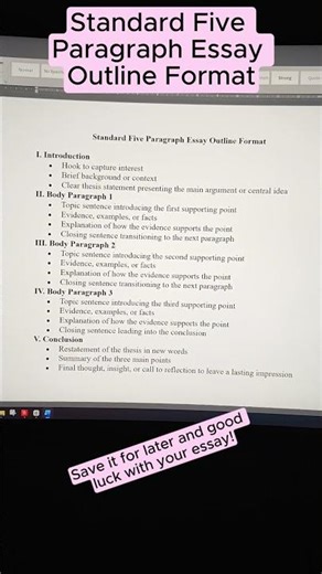 Standard Five Paragraph Essay Outline Format