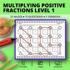 Multiplying Positive Fractions Level 1 Maze Activity