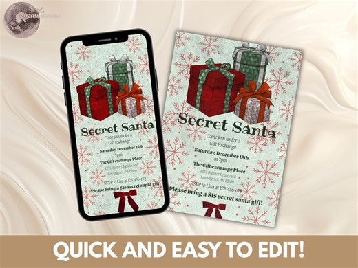 Secret Santa Invite, Gift Exchange, Christmas Party Invitation, Work Holiday Invitation, Editable Canva Template - Etsy