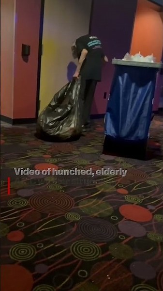 Video of Hunched, Elderly Amc Worker Struggling With Trash Sparks $140K Gofundme Debate #shorts