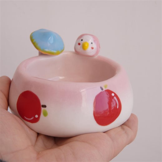 Tiny Handmade Ceramic Parrot Feeding Bowl – Pastel Glazed Ring Dish & Paintbrush Holder, Cute Pottery Bird Bowl - Etsy