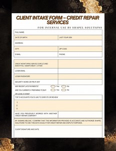 Credit Repair Client Intake Form: Editable Canva Template (digital Download) - Etsy