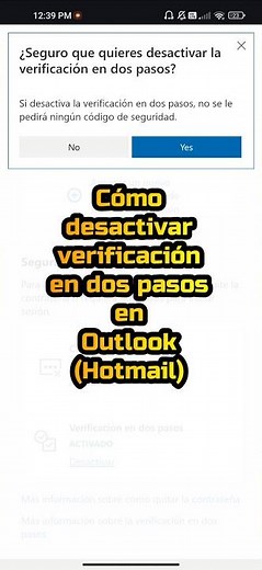 Cómo desactivar la verificación en dos pasos en Outlook (Hotmail) #shorts #outlook #hotmail