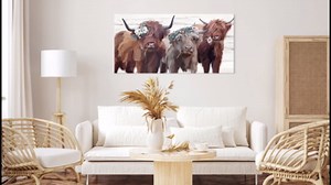 Highland Cow Canvas Wall Art: Cow Floral Picture Farmhouse Kitchen Decor Funny Animal Long Haired Scottish Cow Paintings Framed Rustic Country Wall Decor for Living Room Bedroom 20" x 40"