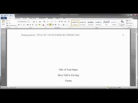 Formatting a Finished Paper in APA Style