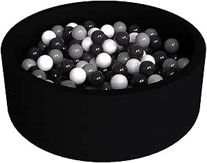 Wonder Space Deluxe Kids Round Ball Pit, Premium Handmade Kiddie Balls Pool, Soft Indoor Outdoor Nursery Baby Playpen, Ideal Gift Play Toy for Children Toddler Infant Boys and Girls (Black)