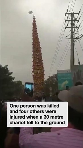 Terrifying moment shrine collapses during parade in India
