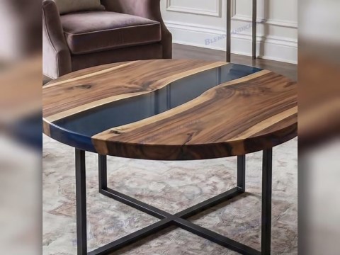 Blue Epoxy Round Coffee Table – Natural Acacia Wood Dining Table – Handmade Custom Order Furniture - Etsy