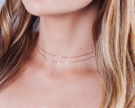 Rose Gold Filled Layered Choker Necklace, Dainty Minimal Chain, NX50014-R - Etsy UK