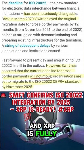 🚨 SWIFT Confirms ISO 20022 Integration by 2025 – XRP Is Ready! #XRP #iso20022