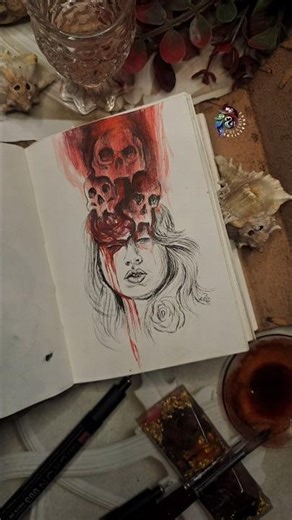 Dark Sketchbook Flip🕯️Haunting Creepy Ink Art #beingcreatrix #inkart #darkart #halloween #ytshorts