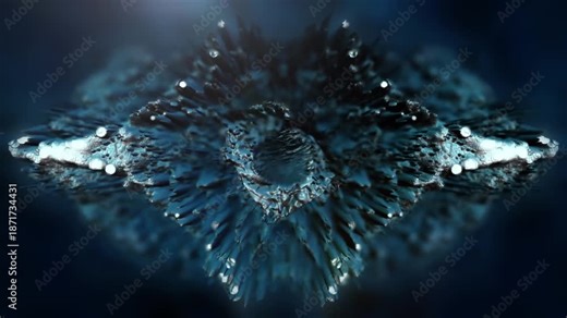 Abstract Dark 3D Ferrofluid Animation with Metallic Spikes and Symmetrical Morphing Shapes