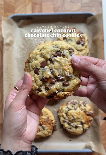 Delicious Levain-Inspired Caramel Coconut Chocolate Chip Cookies