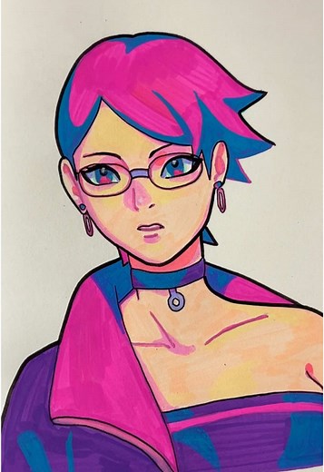 Replying to @El diavlo (takina’s version) ⚠️ trying out different color #sarada #saradauchiha #naruto #animeart #ardrawing