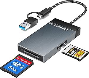 2-in-1 CFexpress/SD Card Reader, 10Gbps Dual-Slot USB 3.1 Card Reader, CF Card Reader with CF Type a, SDHC, SD, SDXC, Memory Card Reader Compatible with Windows/Mac OS/Linux/Android