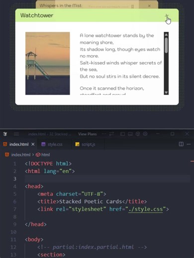 Stacked Poetic Cards #desarrolloweb #programacion #javascript #animación #htmlcss #codigo #card #web