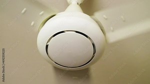 Rotation of a ceiling fan. A typical household ceiling fan is in motion. Slow motion