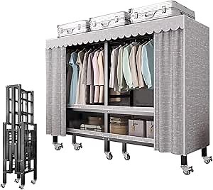 41.33in Foldable Heavy Duty Clothes Rack with Cover 2000LBS Rolling Garment Rack on Lockable Wheels Portable Wardrobe Closet for Bedroom for Hanging Clothing Coat Storage Rack 25mm Metal Pipe