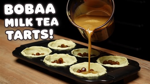 Creative dessert idea: Bubble tea egg tarts with chewy tapioca pearls