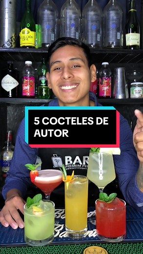5 cocteles de autor 🍹faciles y rapidos que tu también puedes hacer en casa😊🍹#coctelesdeautor #vodka #ron #pisco #tequila #gin #cocteles #cocktails #coctel #cocteleria #drinks #cocktailrecipe #bar #bartender #barman #mixology #mixologia #bartenderlife #tragos