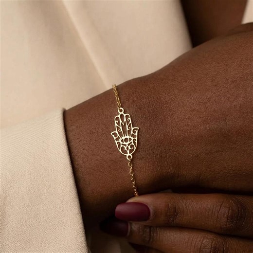 Personalized Hamsa Bracelet: Sterling Silver Fatima Hand, Custom Birthstone ,minimalist Bracelet Mothers Day Gift for Mom,grandma - Etsy