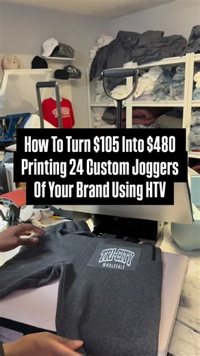 How to Turn $105 Into $480 Printing Custom Joggers at Home (HTV Cricut Method) Here’s a simple home-based apparel hustle using HTV a Cricut Explorer that actually works 💰👇 ➡️ Step 1: Buy 24 blank joggers for $4 each from wholesale suppliers on our blank apparel vendors list ➡️ Step 2: Grab 6 sheets of 12×10 heat transfer vinyl from Tricity Wholesale ➡️ Step 3: Use a Cricut Explorer to cut 4 small 4×3 logo prints per sheet ➡️ Step 4: Apply with a heat press (easy fast) ➡️ Step 5: Sell your bran