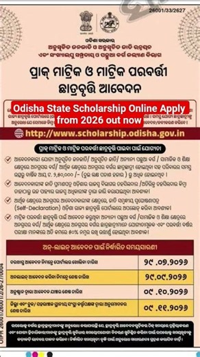 Odisha State Scholarship online apply 2026 out now | Post Matric Scholarship Online apply 2026