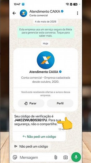 Copiar código de verificação de segurança CAIXA via Whatsapp | Copiar código da CAIXA no Whatsapp