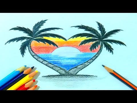 رسم منظر طبيعي سهل | رسم منظر طبيعي بالالوان الخشبية | رسم مناظر طبيعية | تعليم الرسم