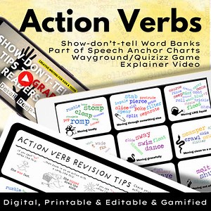 Verb Word Bank, Descriptive Writing/Show-Don't-Tell/Part of Speech Anchor Chart
