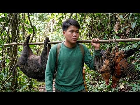 200 Days of Primitive Survival | Wild Chicken Hunting, Wildlife Footprints and Wild Boar Trap Skills